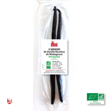 2 Baccelli di Vaniglia Bourbon Biologica LAVANY del Madagascar in busta sottovuoto - Peso netto totale 6 g