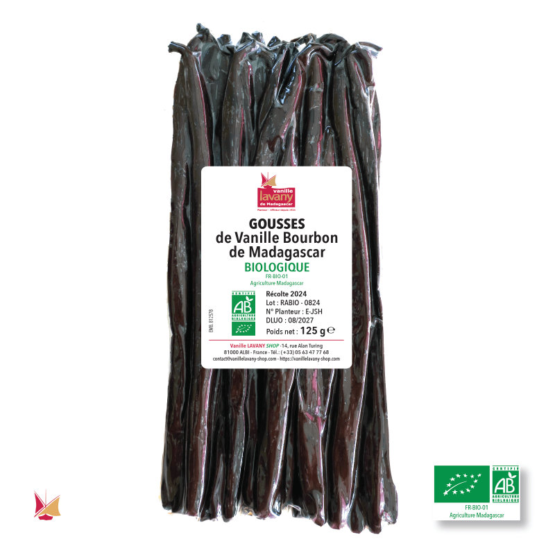 Circa 30 baccelli di Vaniglia Bourbon LAVANY Biologica del Madagascar - Peso netto totale 125 g
