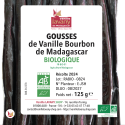 Etichetta di circa 30 baccelli di Vaniglia Bourbon LAVANY Biologica del Madagascar - Peso netto totale 125 g