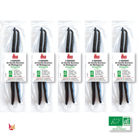 5 x 2 Baccelli di Vaniglia Bourbon Biologica LAVANY del Madagascar in bustine singole sottovuoto - Peso netto totale 30 g